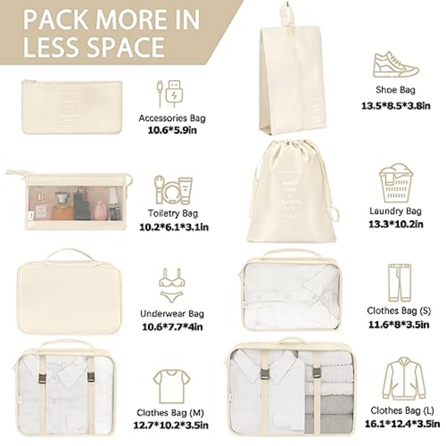 8 Set Packing Cubes for Travel - Travel Accessories Bag reseña y precio