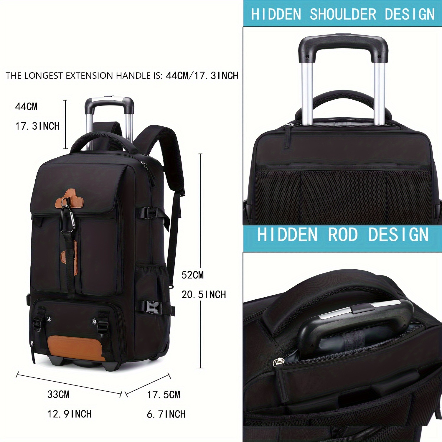 Rolling Backpack Large Capacit - Travel Accessories Bag For Men reseña y precio