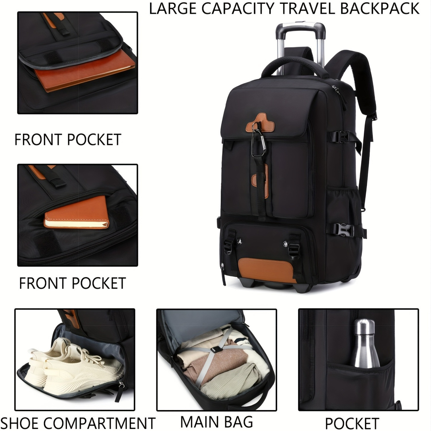Rolling Backpack Large Capacit - Travel Accessories Bag For Men reseña y precio