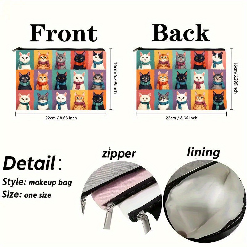 Cute Cat Print Makeup Bag, Zip - Travel Accessories Bag For Men reseña y precio