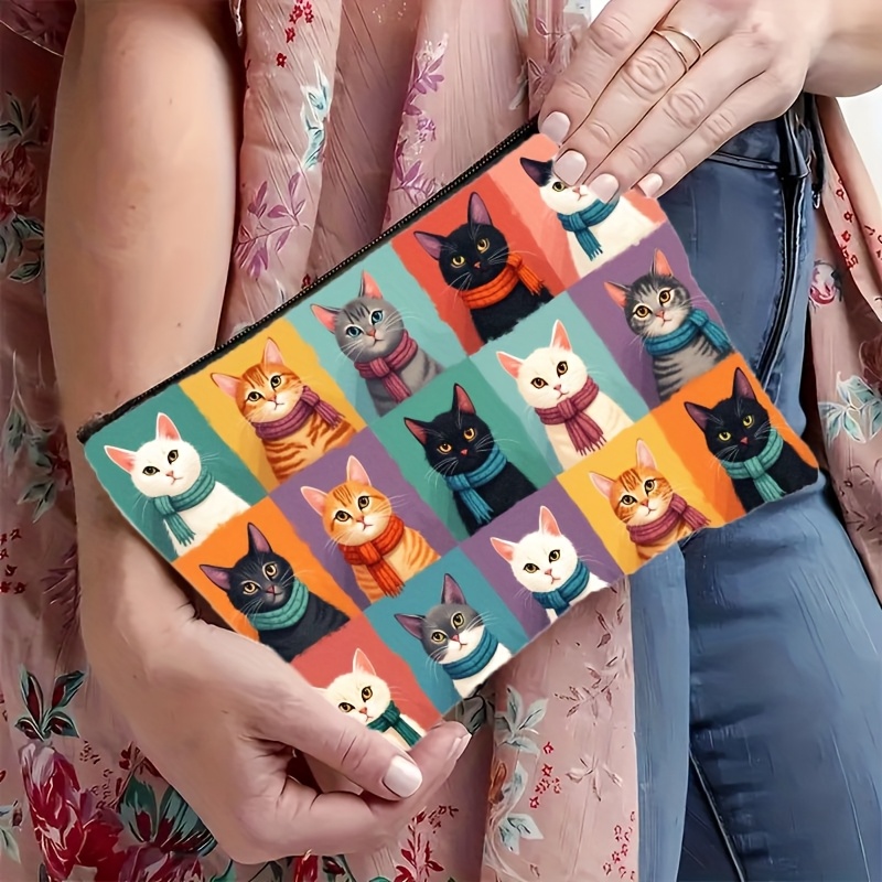 Cute Cat Print Makeup Bag, Zip - Travel Accessories Bag For Men reseña y precio