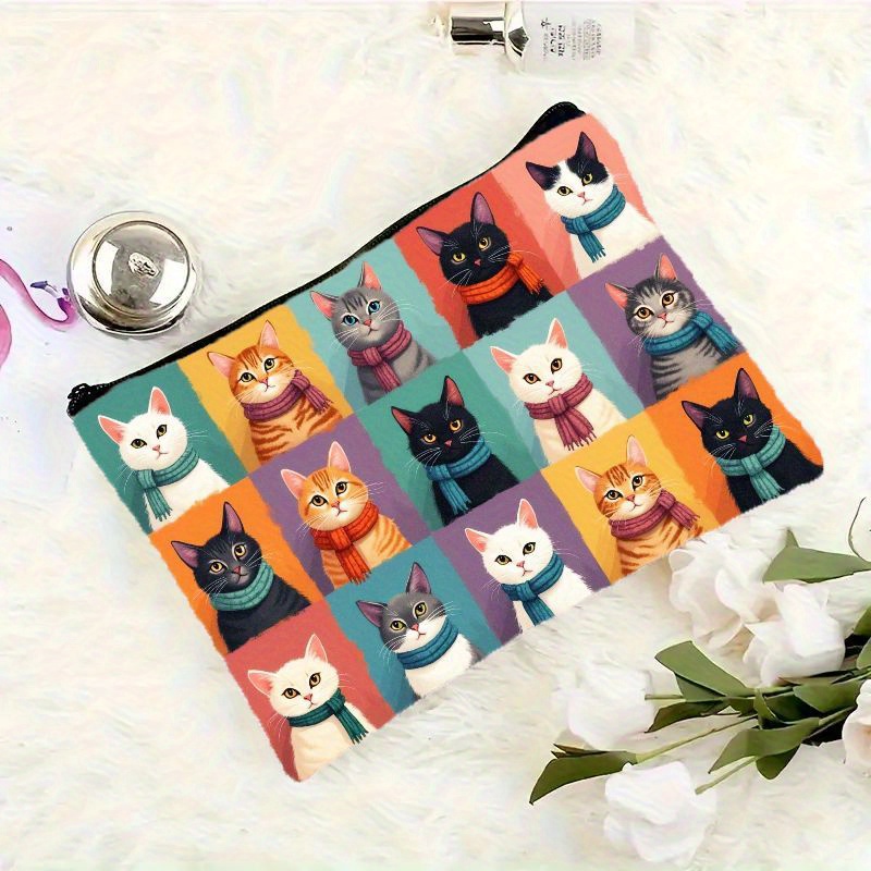 Cute Cat Print Makeup Bag, Zip - Travel Accessories Bag For Men reseña y precio