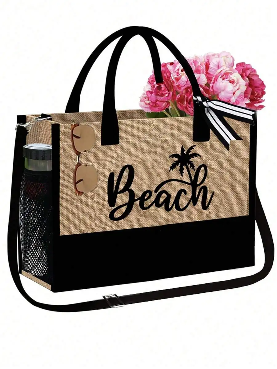 Beach Tote Bag Set With Cosmet - Travel Accessories Pouch For Women reseña y precio